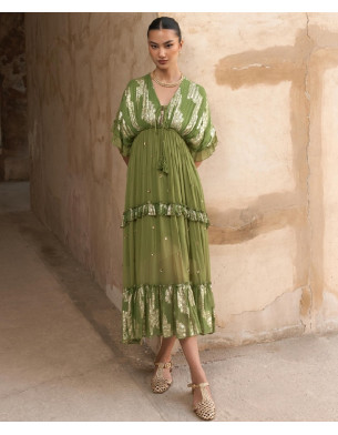 Green with  gold  details kaftan 